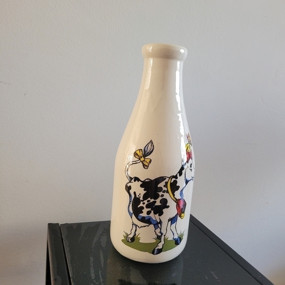 VINTAGE Milk Glass Bottle Cow Print - Picture 3 of 9